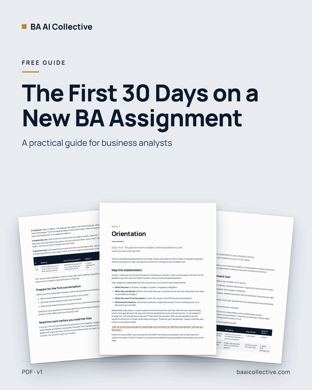 Cover of The First 30 Days on a New BA Assignment
